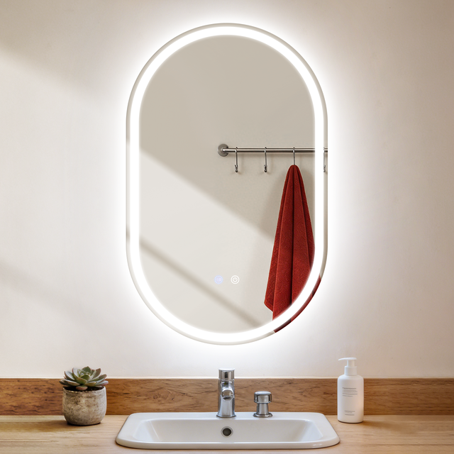 ZMH Lustro łazienkowe Owialne LED 50x80 cm na ścianę dotykowe przeciwmgielne IP44 regulowane 3000K-6500K