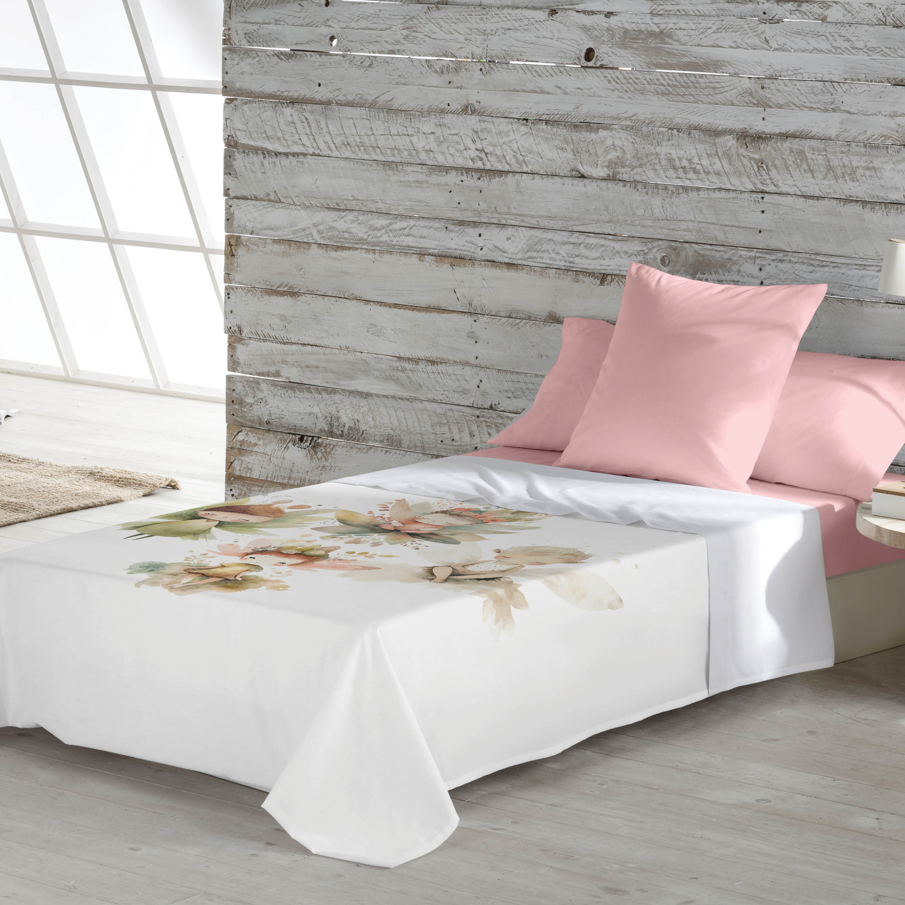 Naturals - juego de sábanas estampadas 3 piezas cama 105 - algodón incluye sábana encimera + 1 funda de almohada + 1 sábana bajera - fala