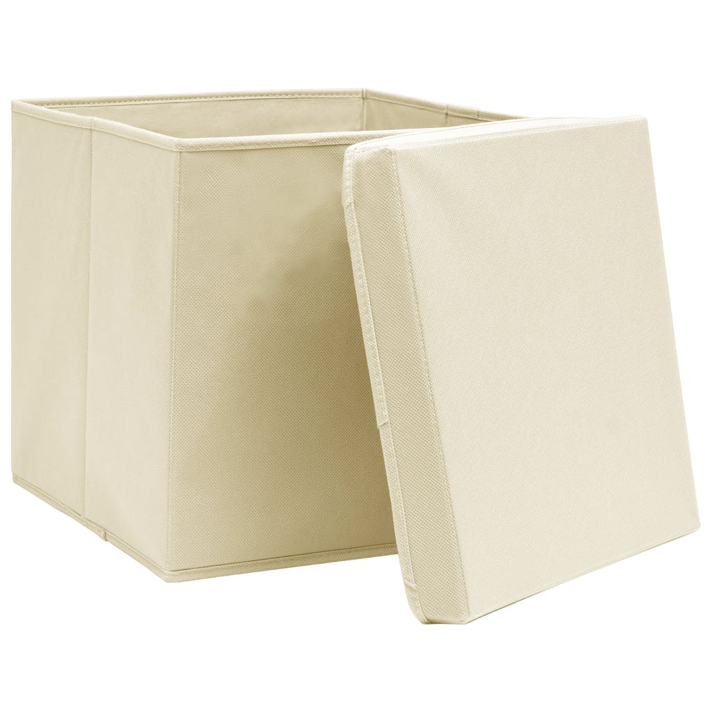 Boîtes de rangement | Coffre de rangement avec couvercles 4 pcs 28x28x28 cm Crème CFW864295 - 3