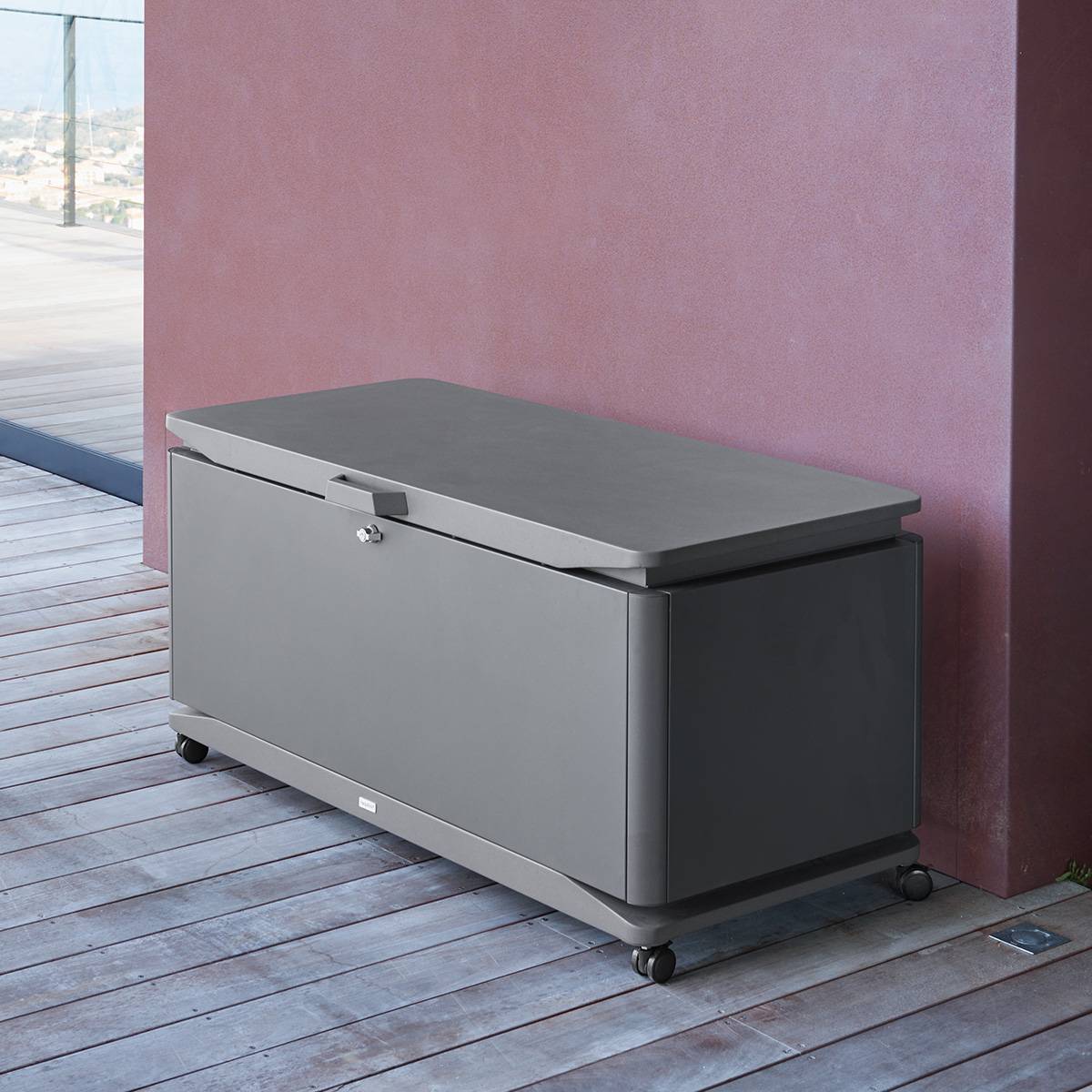 Coffre de rangement à roulettes ALUMIA, capacité 450l, aluminium teinté ...