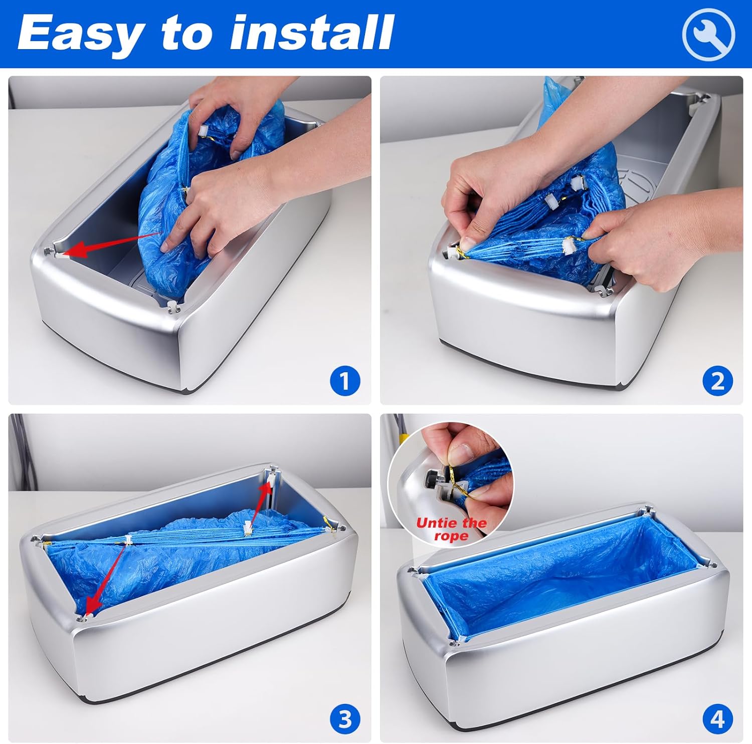 Dispenser automatico di copriscarpe con 100 copriscarpe monouso, pratico accessorio per ufficio e fabbrica (argento) - 3