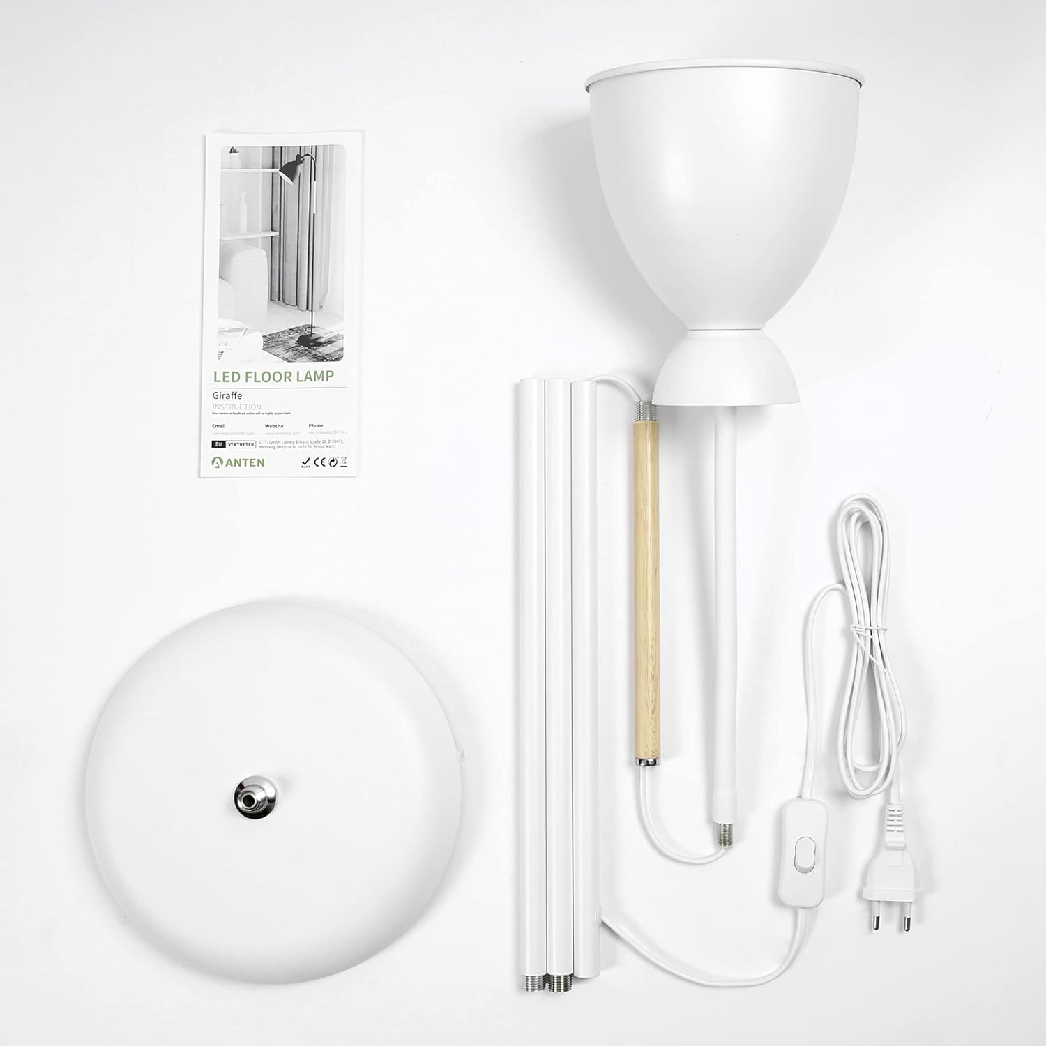 Lampe sur pied blanche, luminaire LED sur pied pivotant à 360° en métal, lampe de lecture avec douille E27, hauteur 159cm, pour salon et chambre - 7