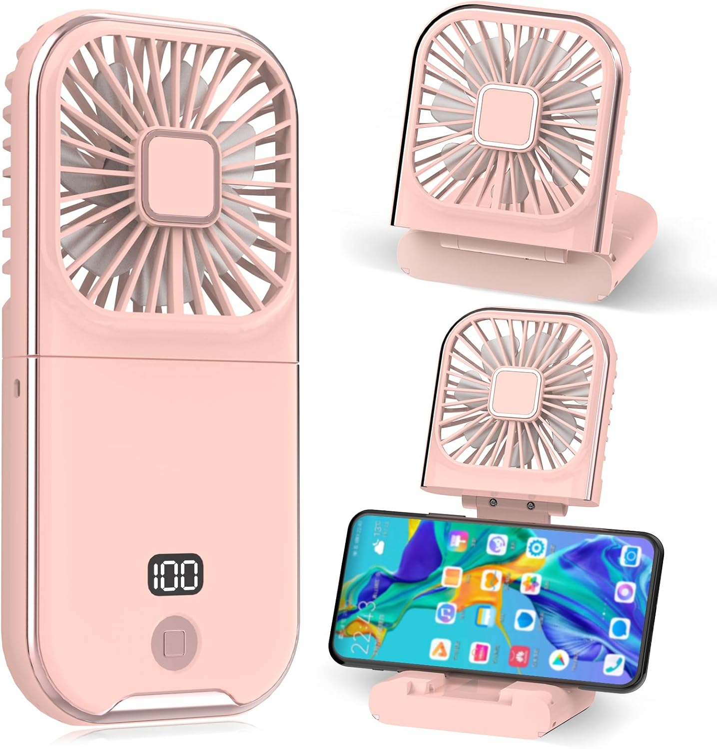 Mały wentylator przenośny, ładowany przez USB, cichy, do biura, domu, na zewnątrz i do spania (różowy)