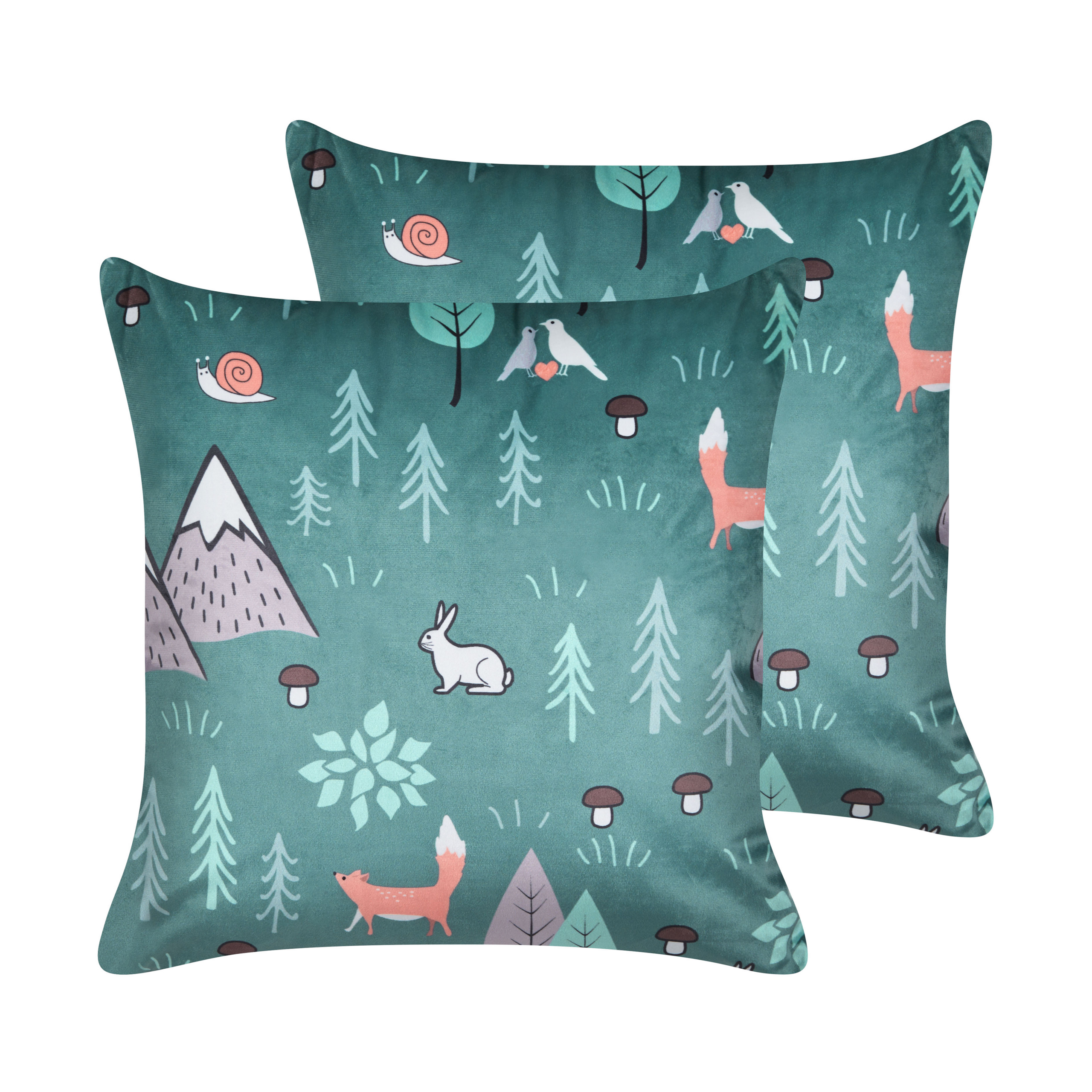 Beliani conjunto de 2 cojines foothill terciopelo 45 x 45 cm infantil animal verde menta