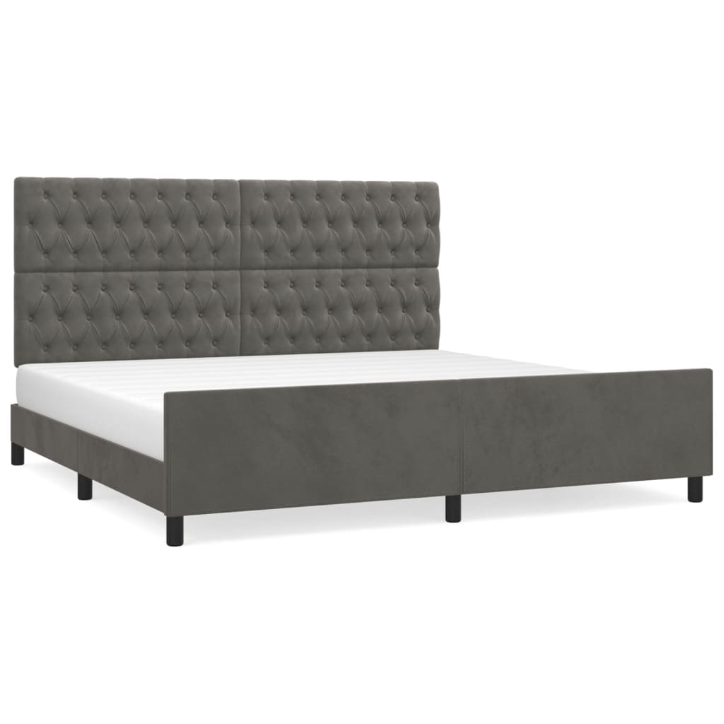 Cadre de lit sans matelas gris foncé 200x200 cm velours - 2