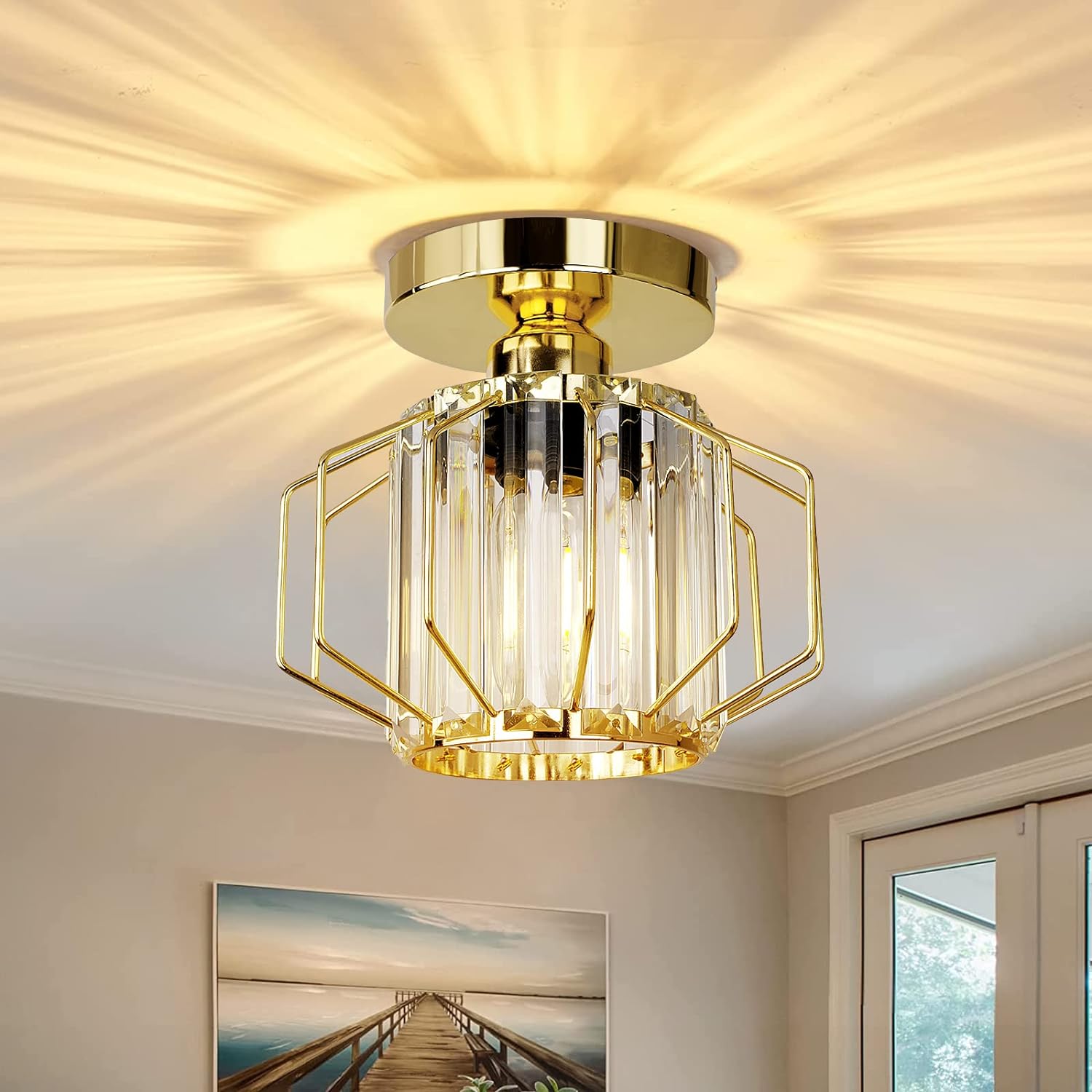 Plafonnier Moderne Industriel Cristal - Lustre Suspension Métal Cuivré Avec Douille E27 - 8