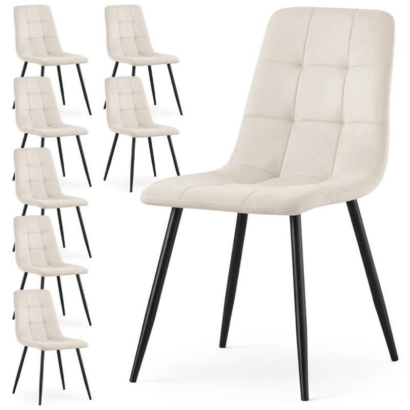 8x Welurowe krzesło tapicerowane pikowane Beżowe NERO Czarne nogi