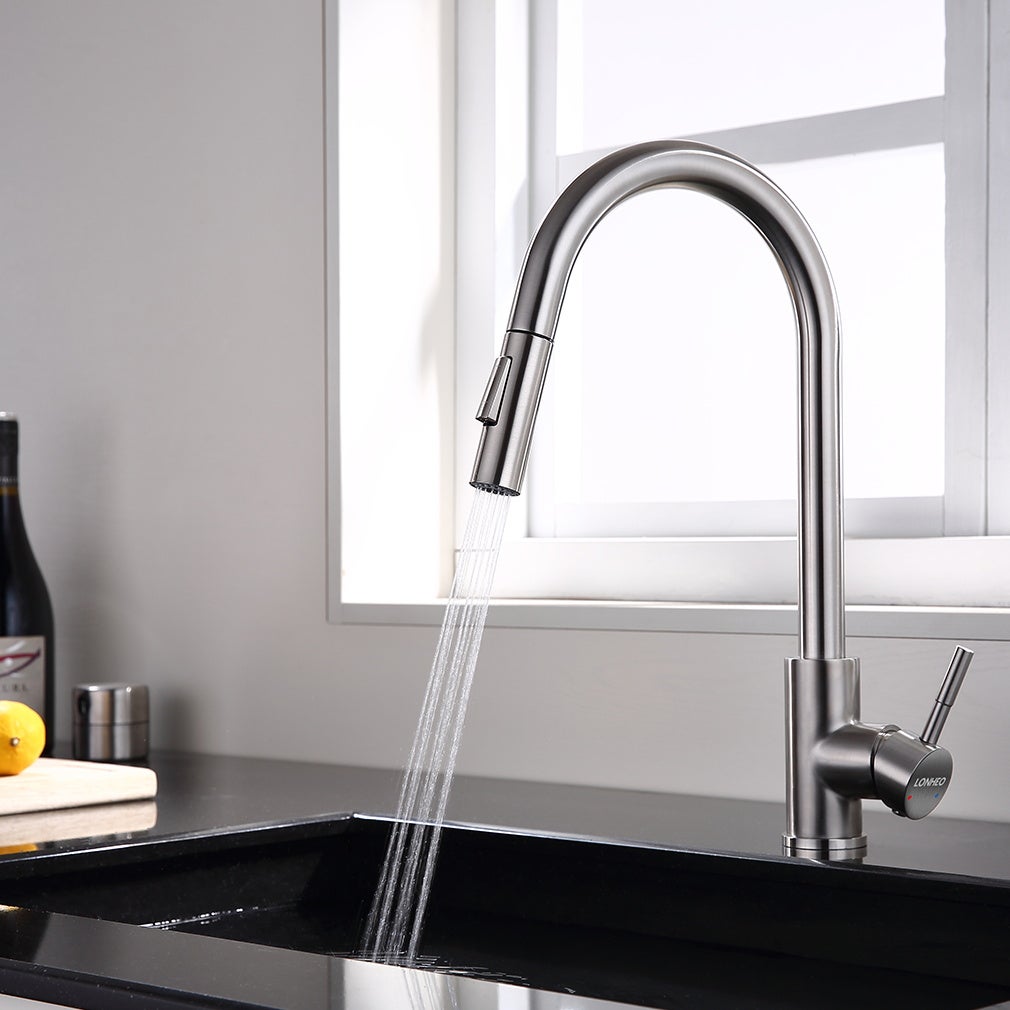 Mitigeur Cuisine avec Douchette Extractible Robinet d'évier à Deux Jets Robinetterie Cuisine en Acier Brossé Pivotant 360°,Barboteur Démotable - 4
