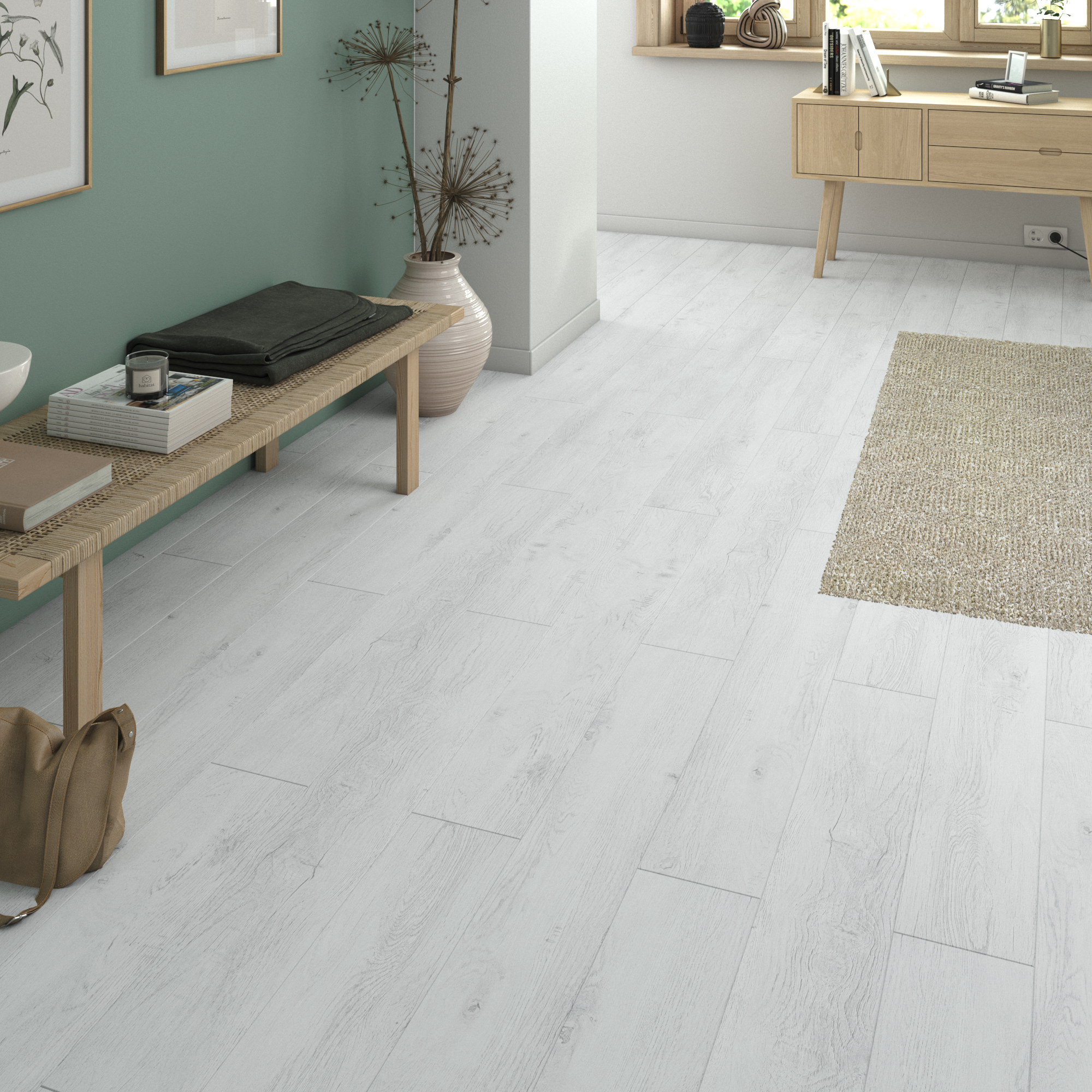 Artens - suelo de pvc - lamas de pvc con clip revda - intenso - efecto madera - blanco - dimensiones l.122 cm x w.18 cm - espesor 4,5 mm - 1,54 m²/ 7