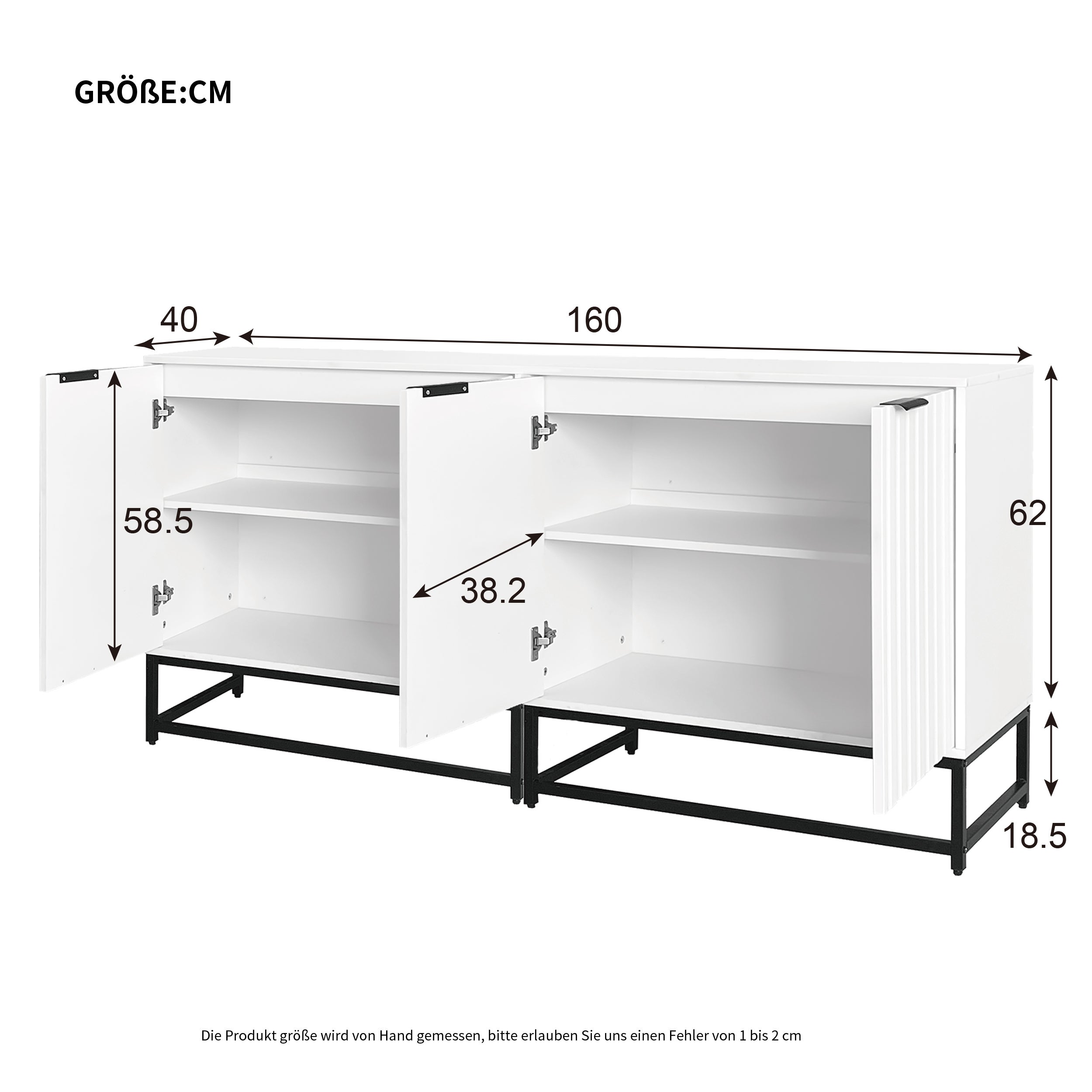 Buffet moderne à 4 portes, buffet avec poignées et pieds en métal, 160x40x80,5 cm, panneaux de particules, blanc - 4