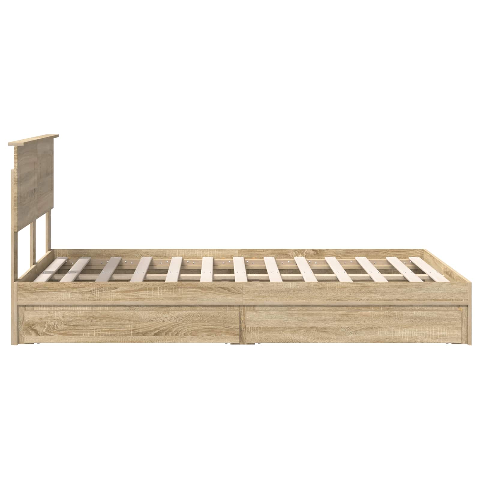 Lit de rangement chêne 135 x 190 cm en panneau de bois - 9