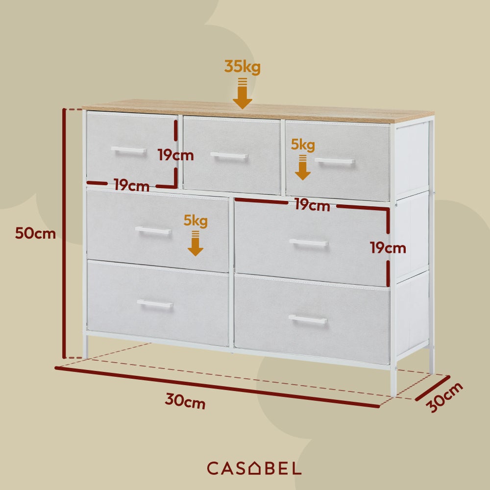 CASABEL Commode 7 tiroirs chambre, salon, métal blanc - 3