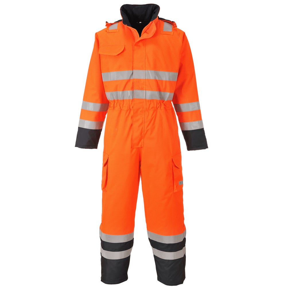 Combinaison double fermeture haute visibilité orange et marine PBV Combinaison double fermeture haute visibilité orange et marine PBV
