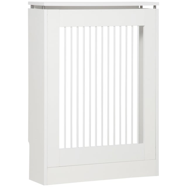 Cache-radiateur moderne élégant lattes maison MDF acier 60x18x84 cm blanc