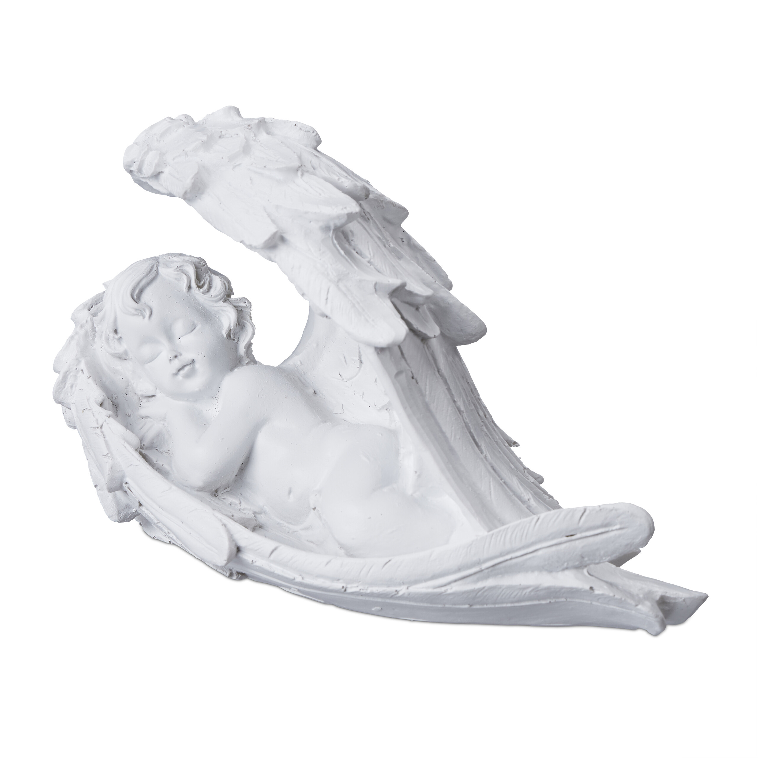 Relaxdays ángel durmiente tumbas, resistente intemperie y heladas, 13x21x9 cm, angelito de la guarda, poliresina, blanco
