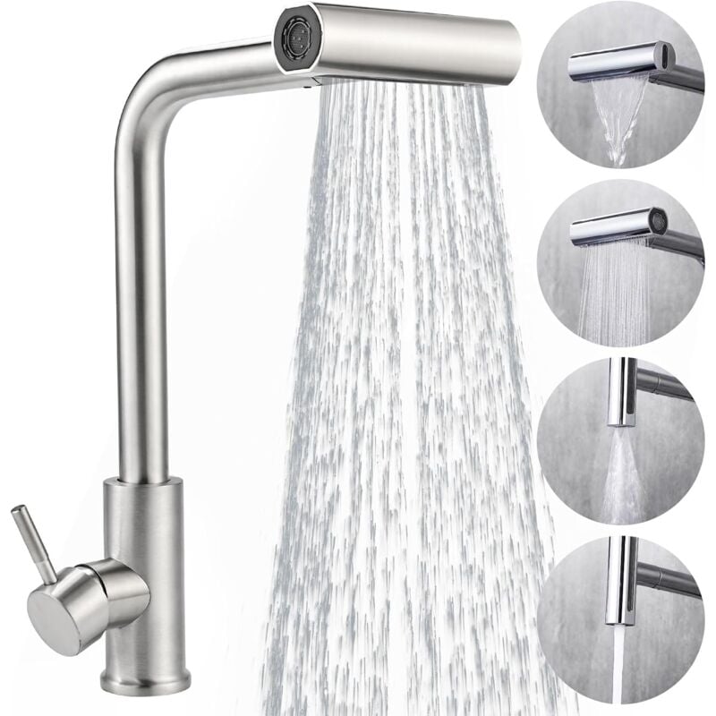 Bateria kuchenna z wyciąganą wylewką ze stali nierdzewnej - Obrotowa bateria 360°, 4 tryby przepływu