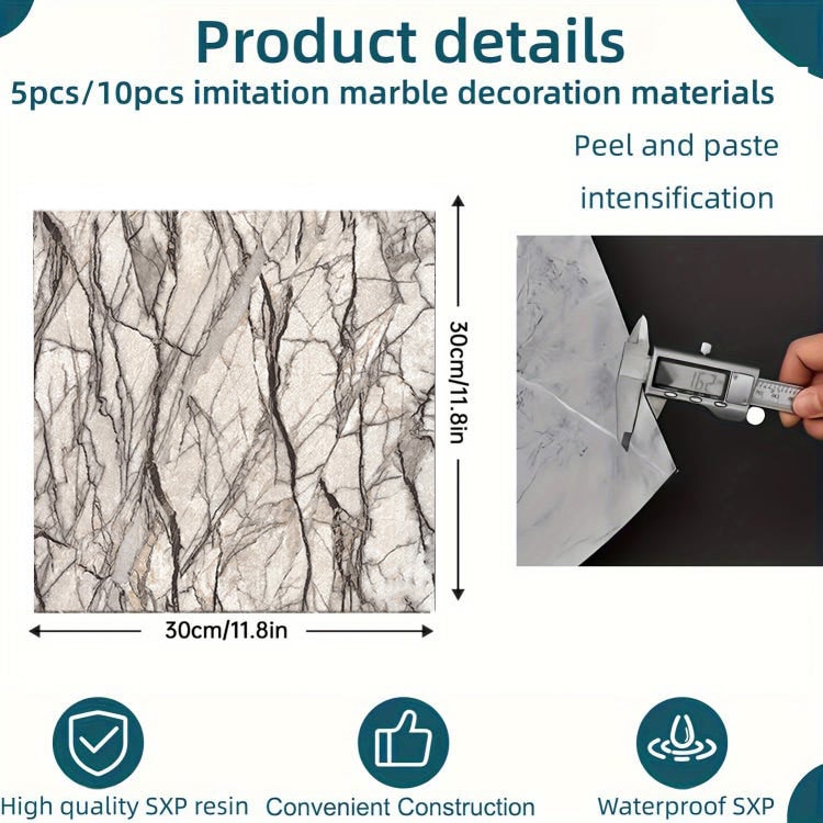 Lot de 10 autocollants de sol auto-adhésifs, autocollant mural en marbre de Simulation épaissi, antidérapant, résistant à l'usure et imperméable - 5