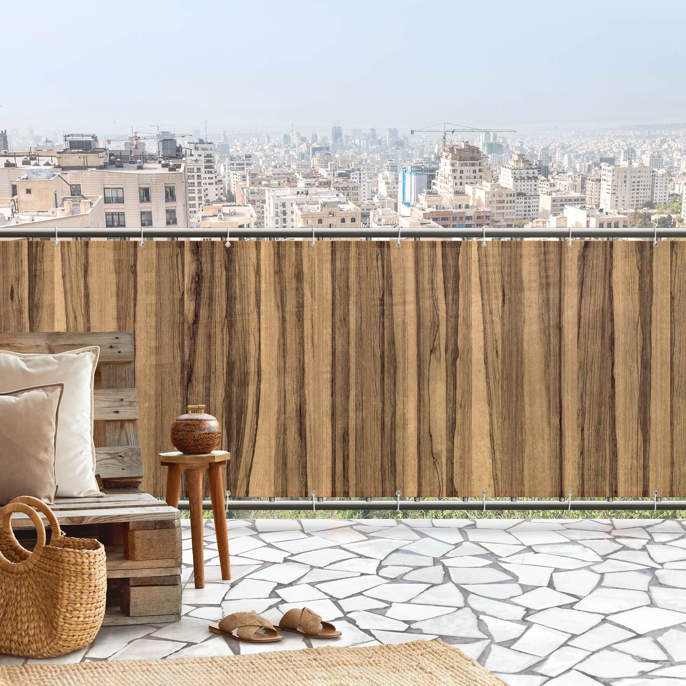 Brise vue brise vent balcon appartement jardin marron H.1,2 x L.6,5 M avec attaches résistant aux intempéries 270 g/m² mesh 1243 - 2