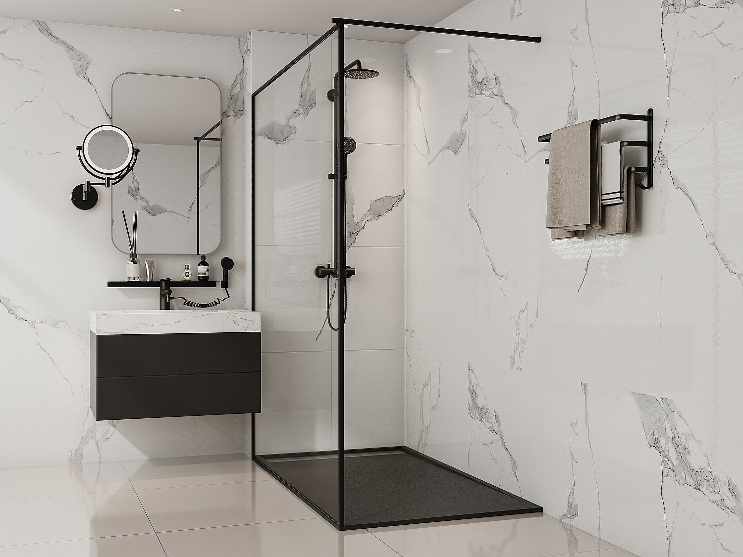 Brodzik posadzkowy lub wpuszczany w posadzkę z żywicy - Czarny - 160 x 90 cm - LYROSA