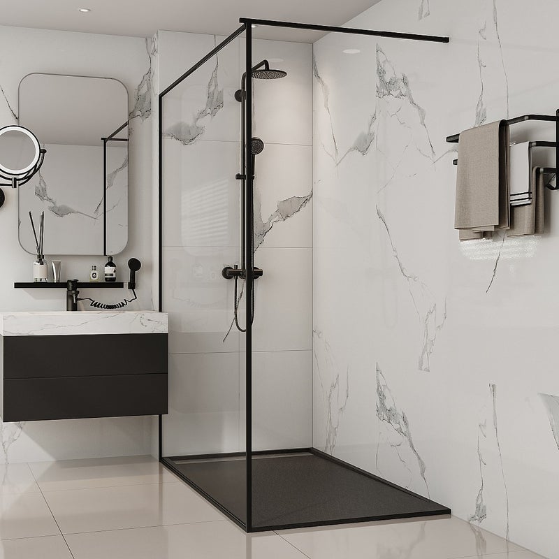 Brodzik posadzkowy lub wpuszczany w posadzkę z żywicy - Czarny - 160 x 90 cm - LYROSA