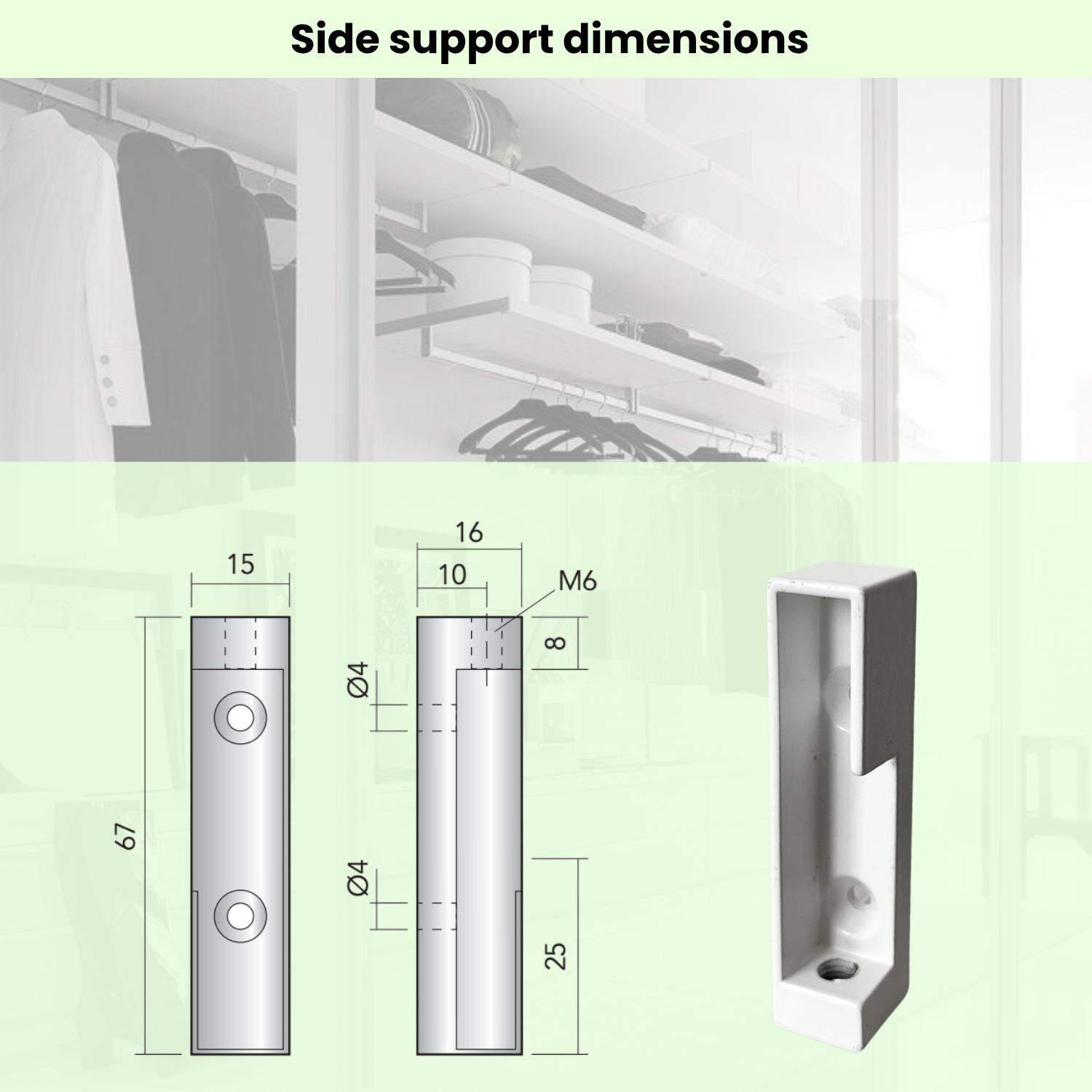 Tubo Appendiabiti Bianco per Armadio Rettangolare 1950mm con Reggitubi, Design Moderno ed Elegante, Alta Resistenza di Carico - 3