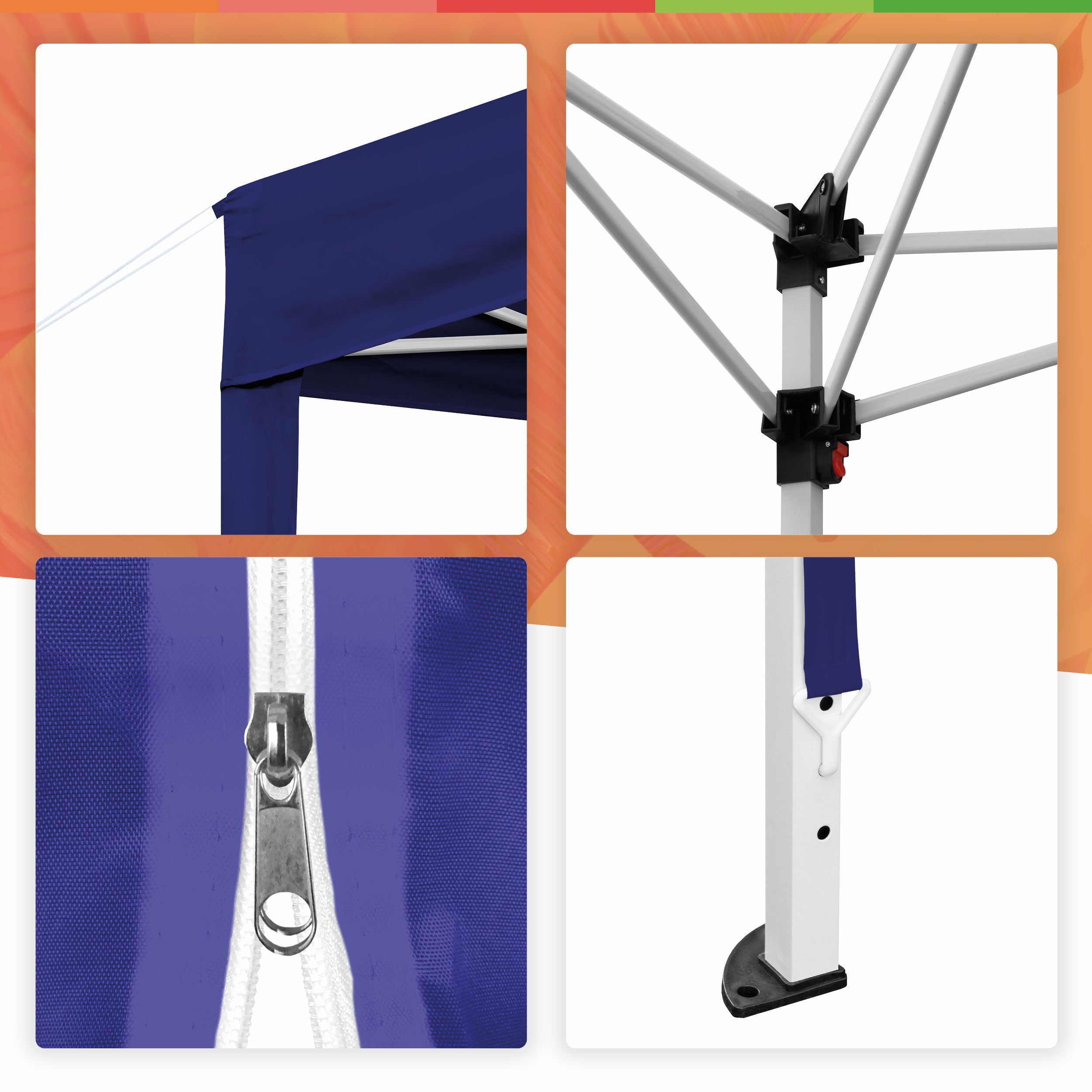 Wasabi - Carpa plegable 3x3 m Azul - 4 paredes laterales - Saco de transporte - Bolsas de arena para mayor aguante - Pérgola jardín - 9