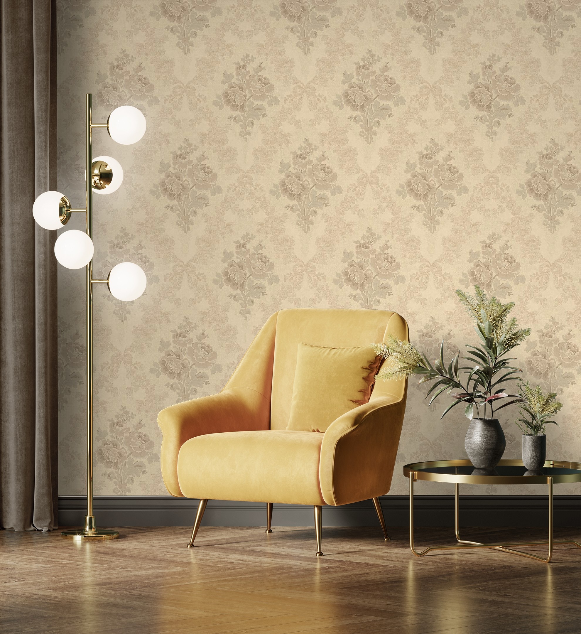 Papel pintado vinílico de flores barrocas efecto textura de tela tejida en relieve - romanov gardens 676394 de gaulan - rollo de 10 m x 1,06 m