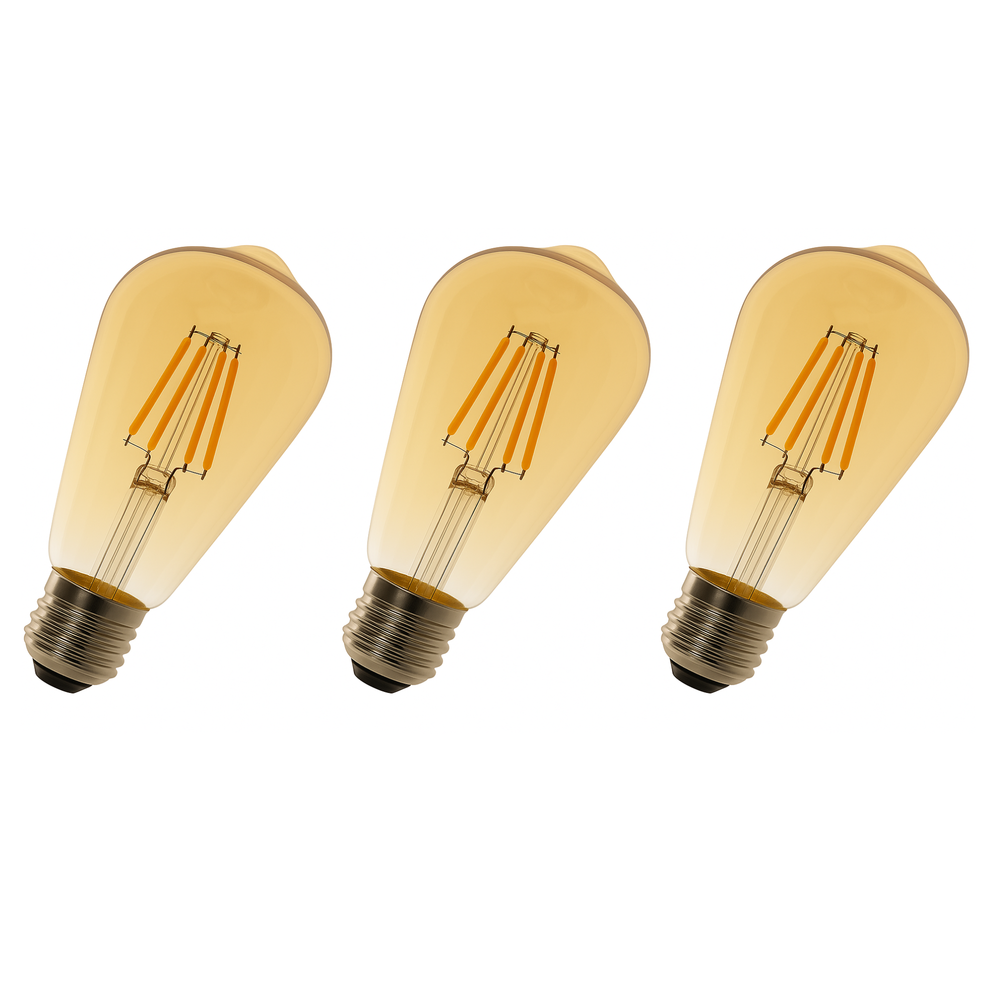 Zestaw 3 sztuk żarówek LED ST64 E27 Edison z żarnikiem 8 W 750 lm, wykończenie w stylu vintage w kolorze bursztynowym. Ciepłe światło 2700 K.