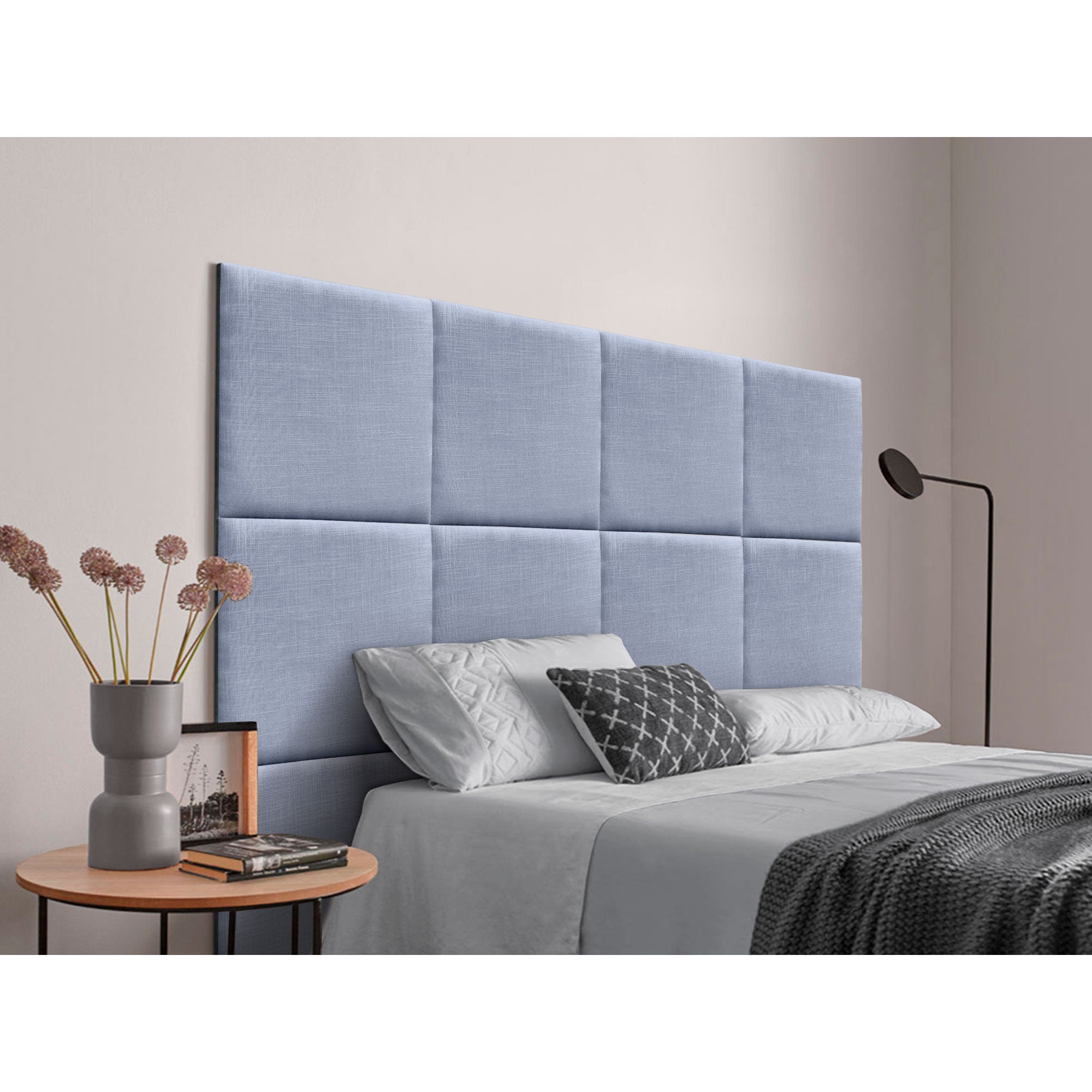 Dhome cabecero tapizado de lino natural compuesto de paneles autoadhesivos intercambiables lujo dormitorio acolchado (azul,190cm)