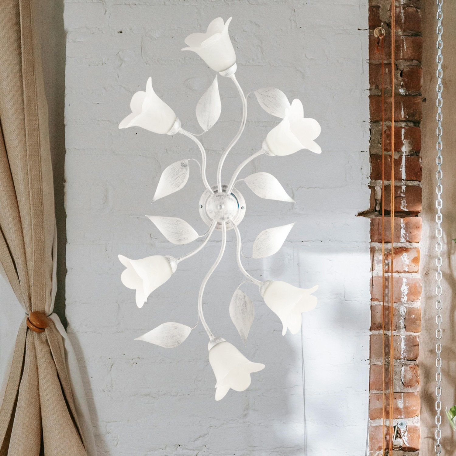 Plafonnier Olga fer blanc, déco argent antique, verre albâtre d.14, 6 lumières 70x52 cm déco sobre et chic - 3