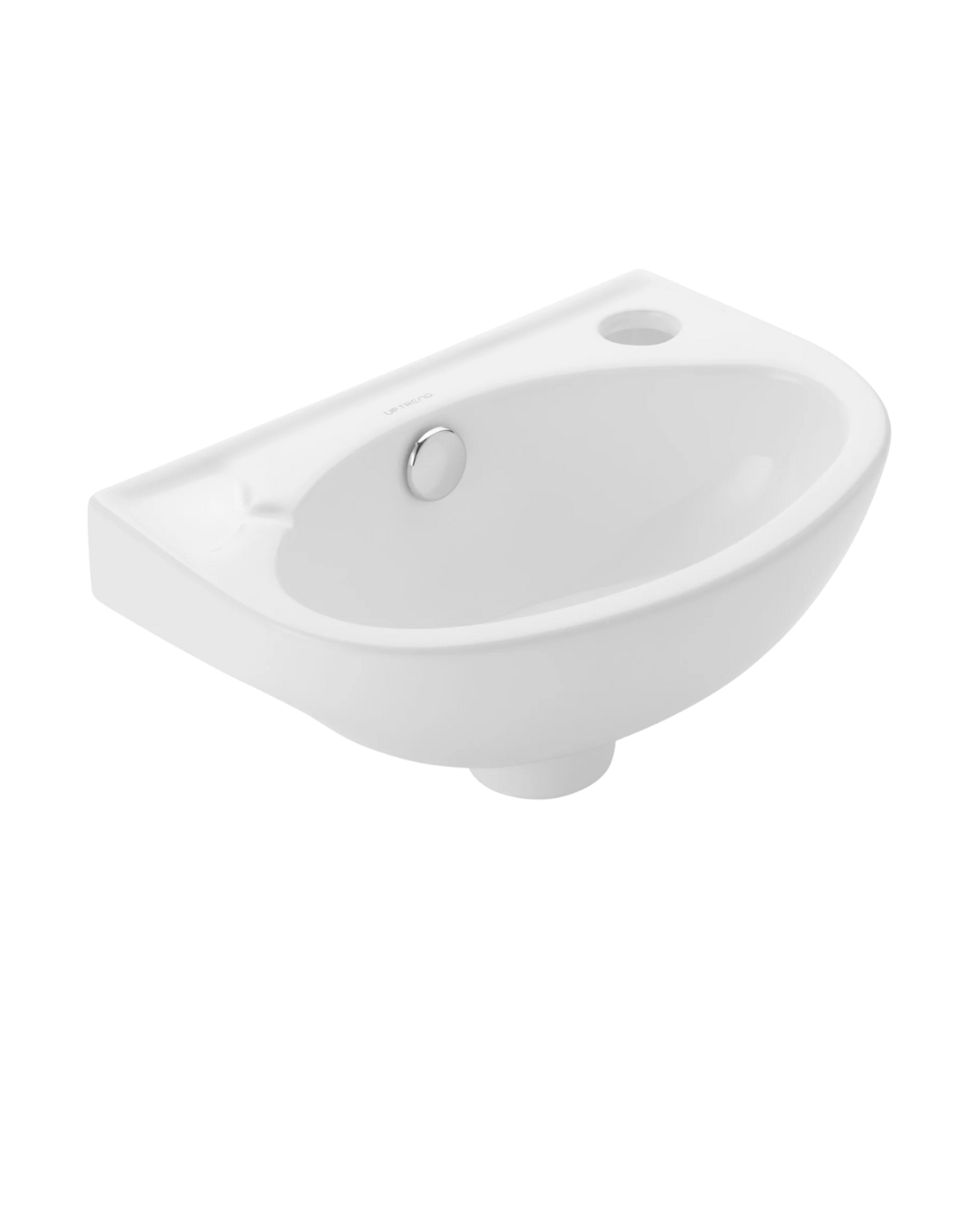 Umywalka ścienna Uptrend INES biały połysk, z otworem na baterię oraz przelewem, prawa 1 szt.