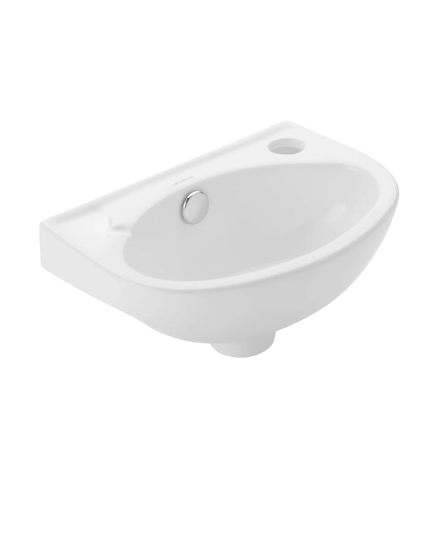 Umywalka ścienna Uptrend INES biały połysk, z otworem na baterię oraz przelewem, prawa 1 szt.