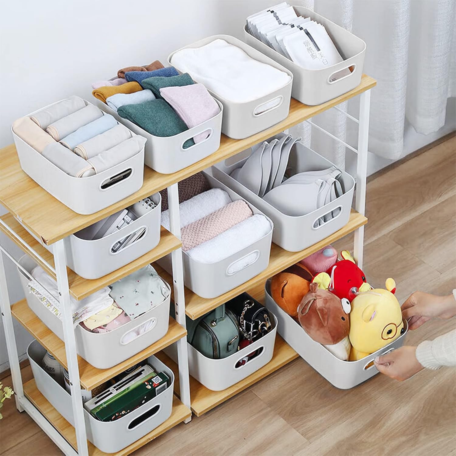 Zestaw 6 plastikowych pudełek do przechowywania – kosze do przechowywania w kuchni – skrzynki do przechowywania w łazience z uchwytami – do domu, biur - 5