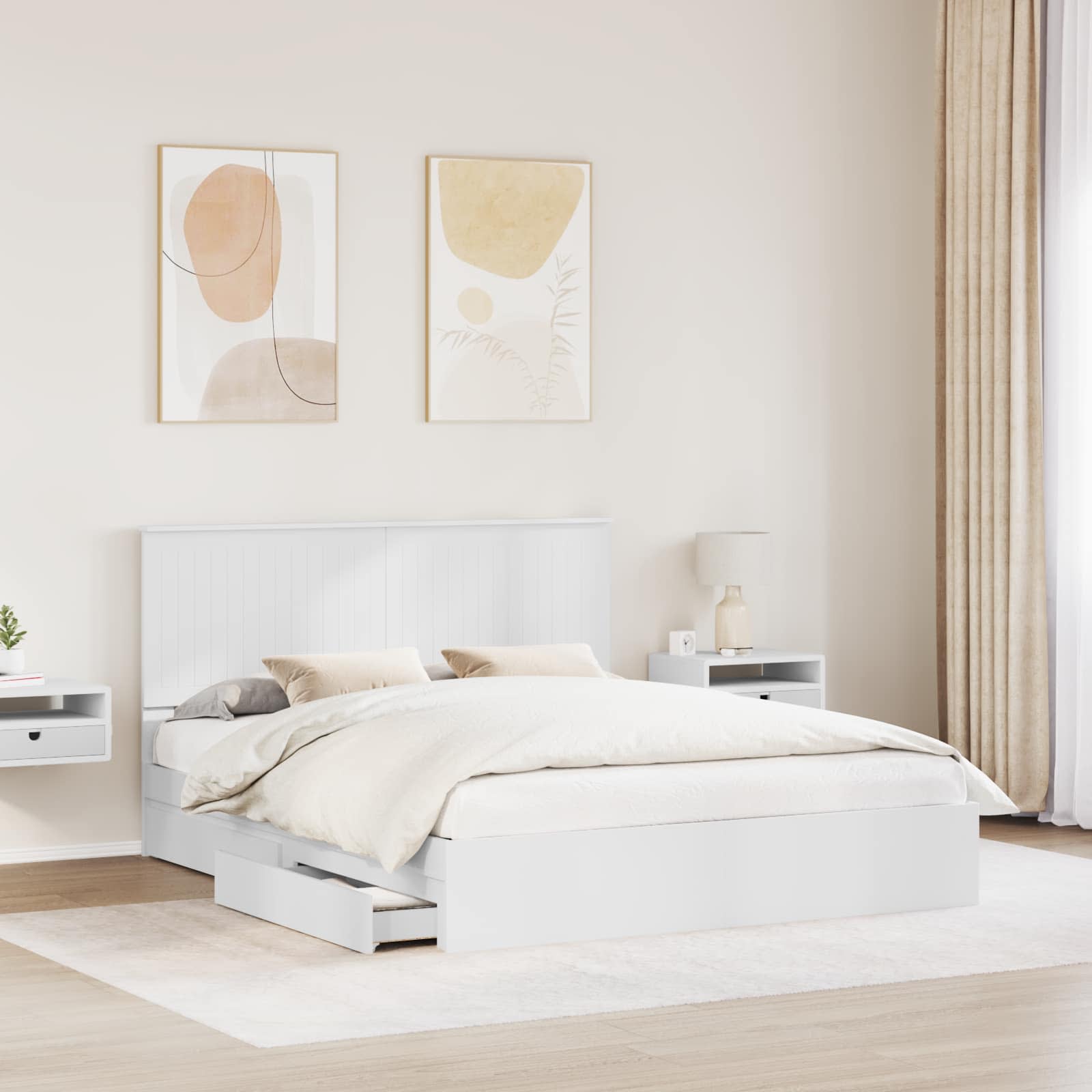 Lit avec rangement, blanc, en panneau de bois, pour la chambre, 160 × 200 cm - 3