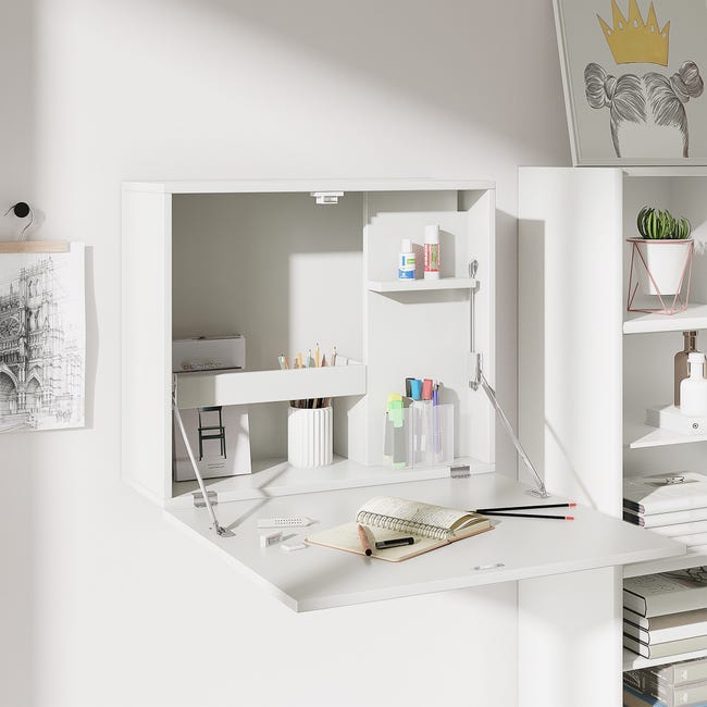 Scrivania Con Libreria 110x55 Cm - Legno Bianco Per Ufficio, Studio O Cameretta - Foto 7