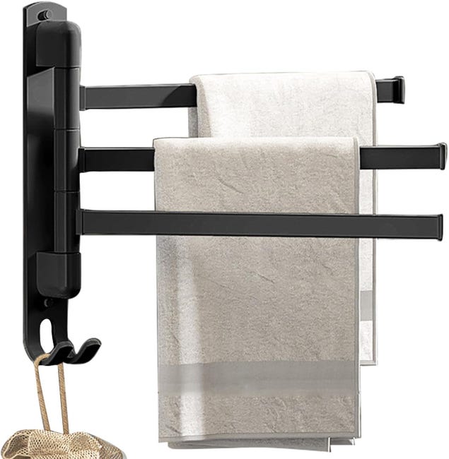 Samoprzylepny wieszak na ręczniki, nie wymaga wiercenia - Stal nierdzewna - Obrót o 180° - Z 3-ramiennym mechanizmem obrotowym - Do łazienki, kuchni