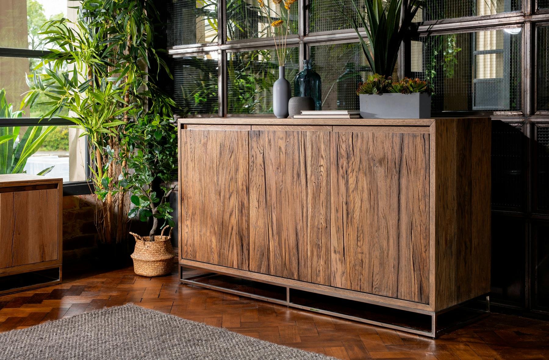Portes Riverside Buffet moderne 3 portes chêne acier RIVERSIDE | Leroy Merlin