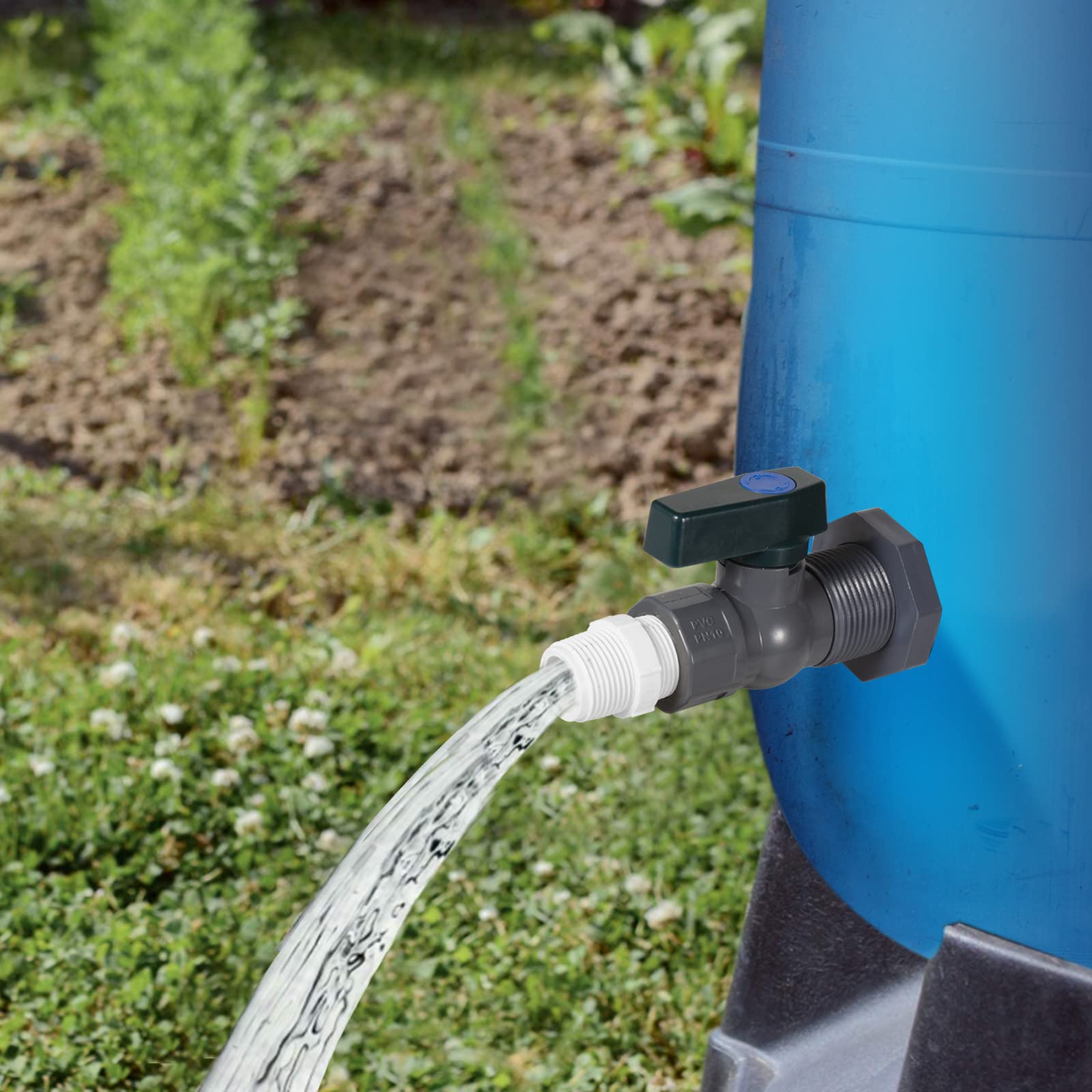 Robinet de baril d'eau en PVC avec adaptateur de robinet de tuyau à montage sur cloison et ruban d'étanchéité pour réservoirs d'eau - 5