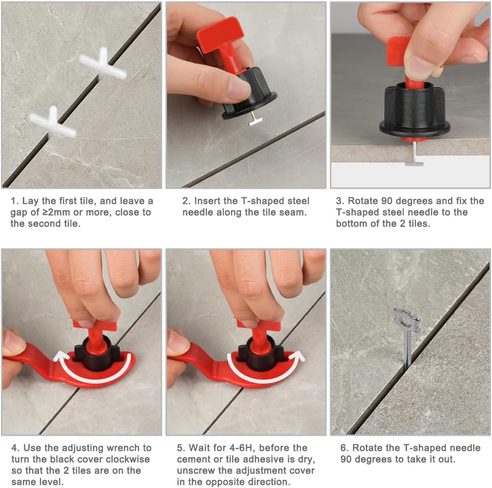 Kit de Nivellement de Carrelage 100 Pièces 1.5mm, Réutilisables, avec Cales et Broches Interchangeables pour Installation de Carrelage Précise - 4
