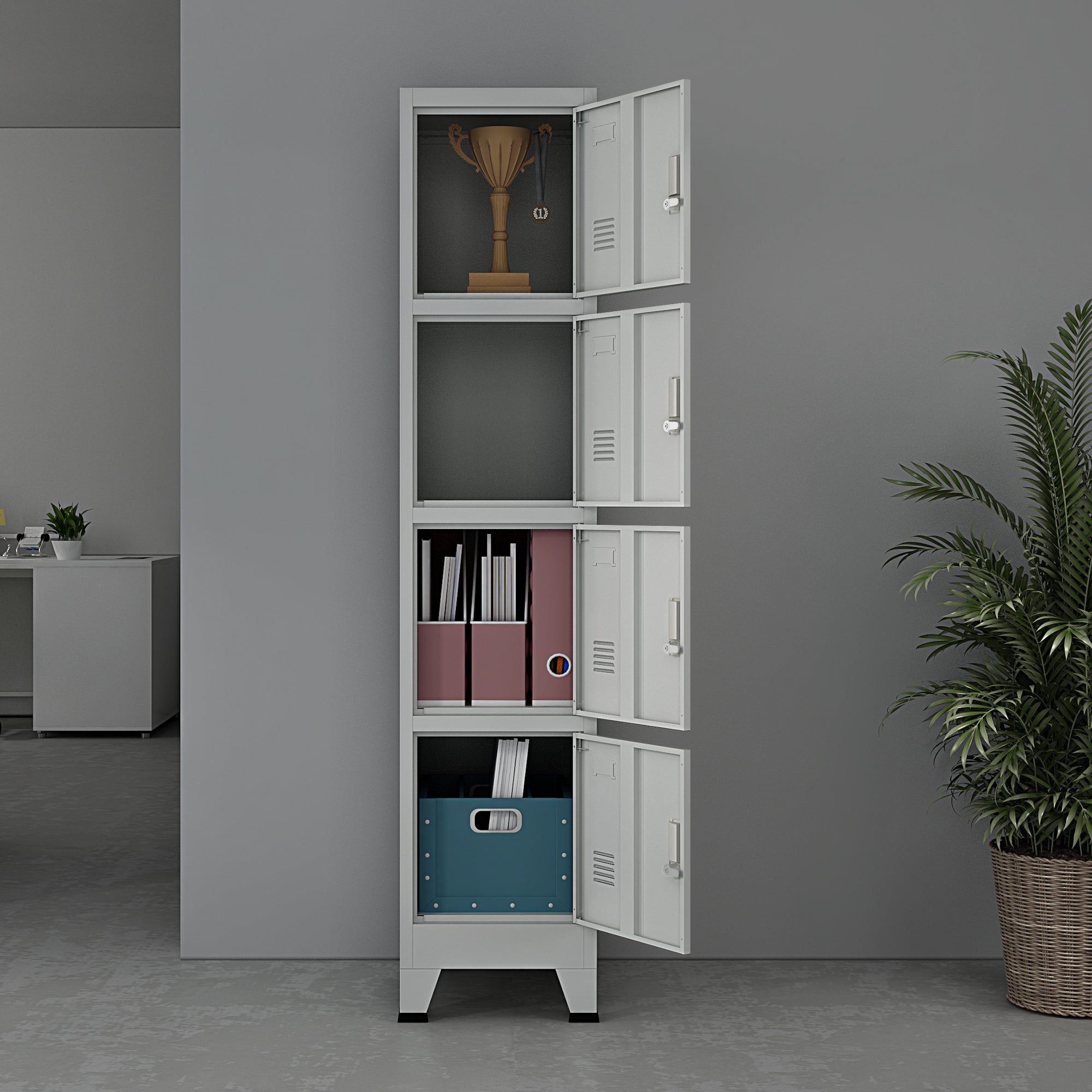 Armadio Spogliatoio Mobile In Acciaio - 4 Ante Con Serratura, Grigio - Foto 5