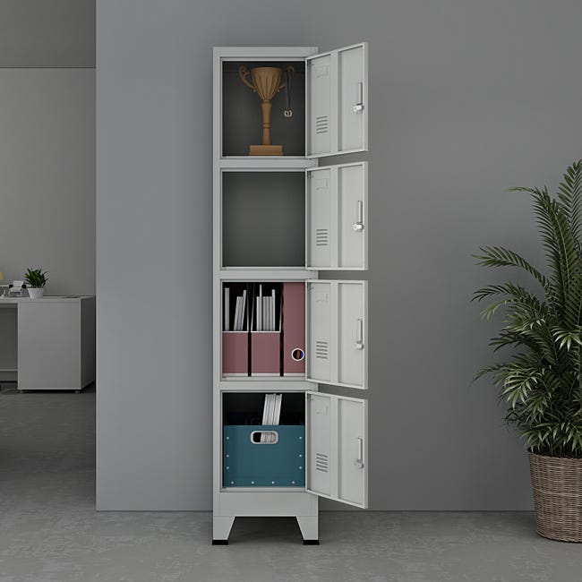 Armadio Spogliatoio Mobile In Acciaio - 4 Ante Con Serratura, Grigio - Foto 5