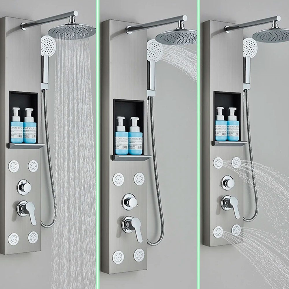 Panneau de douche argenté grand écran, pommeau de douche cascade, mitigeur à jet de massage, robinet de douche de salle de bain - 2