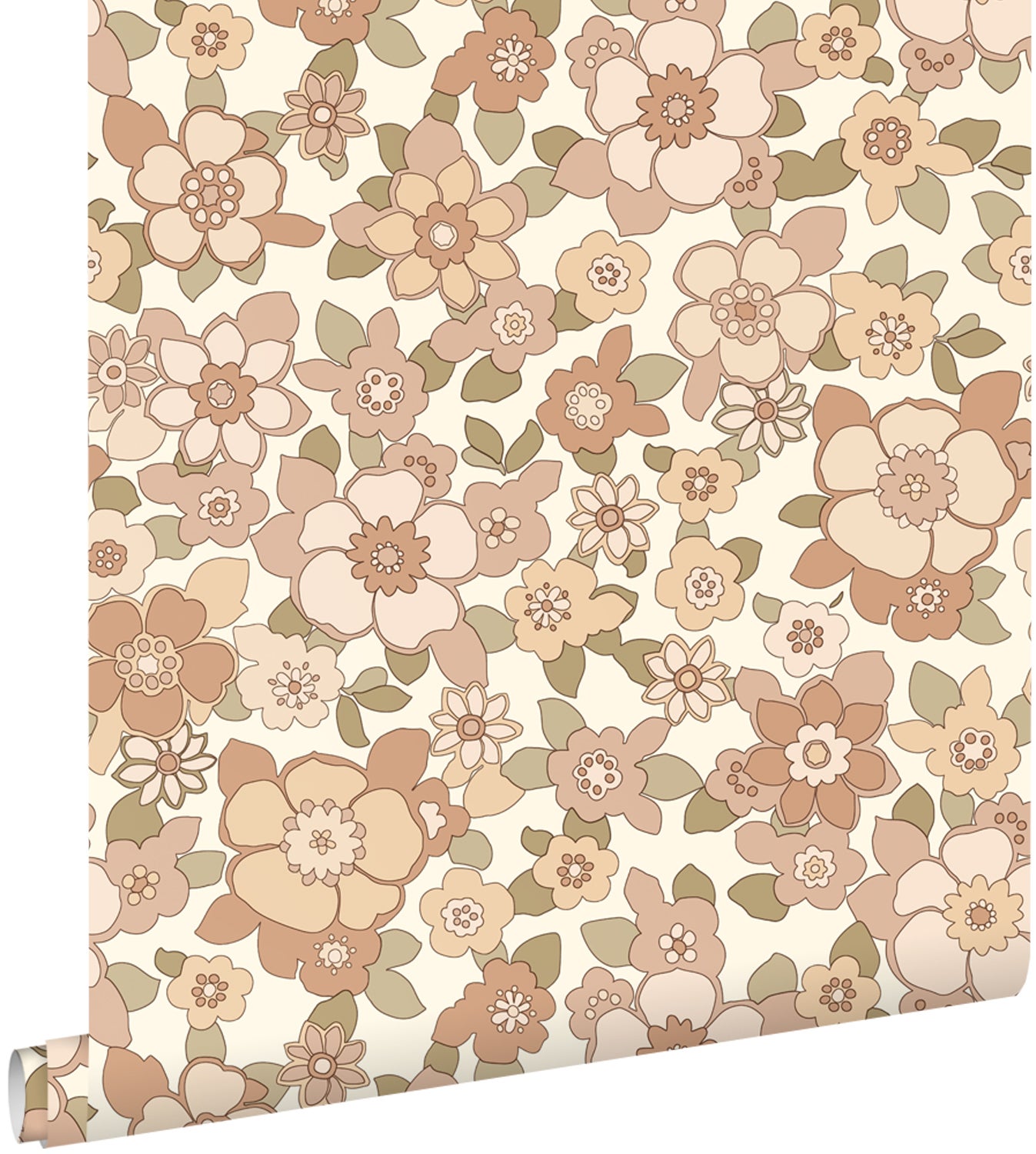 Tapeta retro kwiaty beżowym - 50 x 900 cm - ESTAHOME