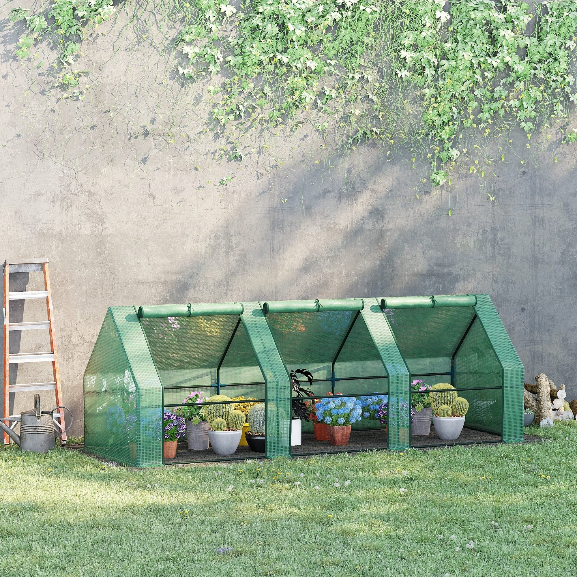 Serre avec 3 fenêtres enroulables, film de maille PE, serre en acier, serre chaude pour balcon, jardin, serre à tomates 270x90x90cm - 3