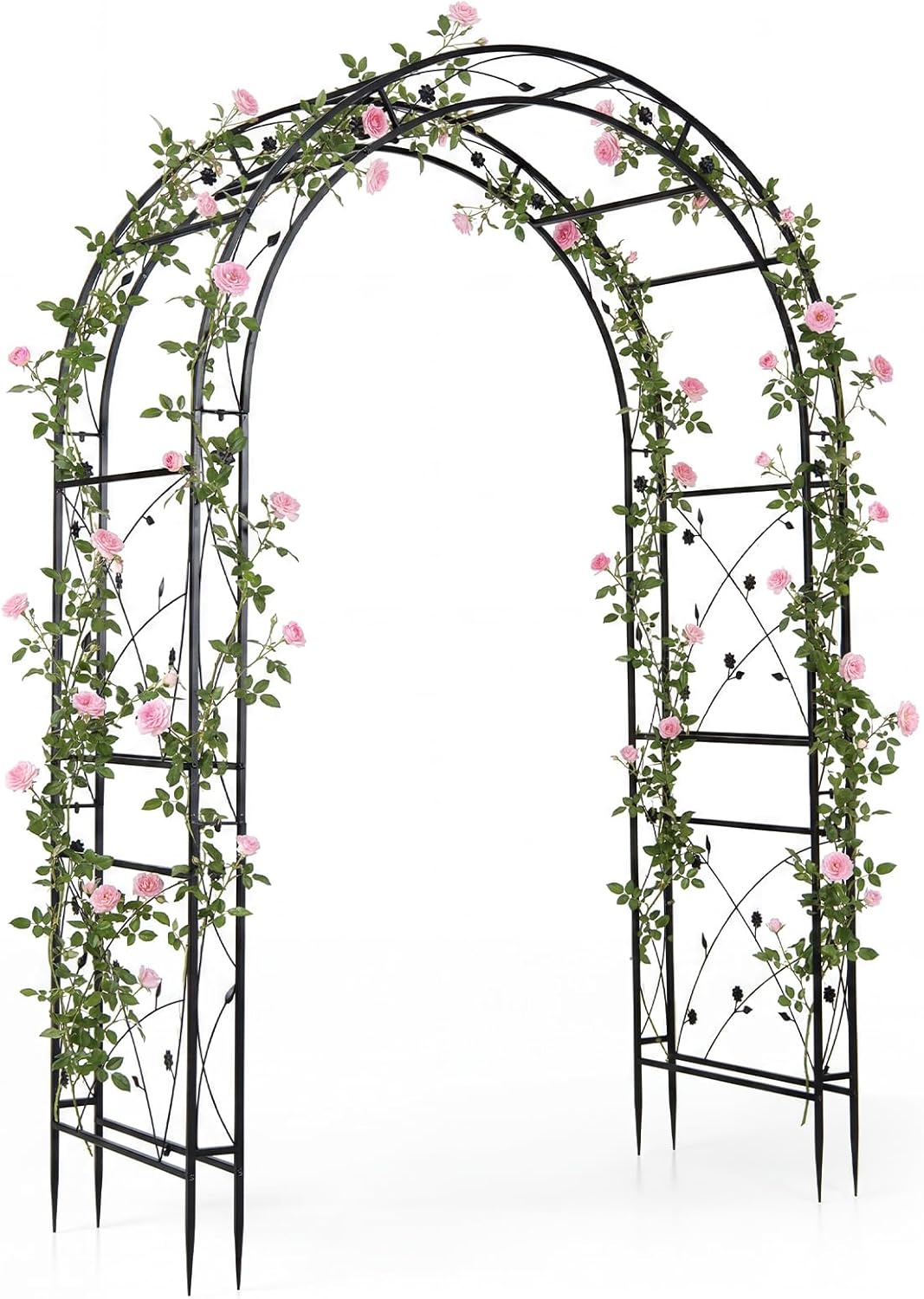 Arc de grădină din metal pentru plante cățărătoare | Spalier exterior acoperiș, suport pentru trandafiri, tuteor decorativ, 138 x 59 x 213 cm