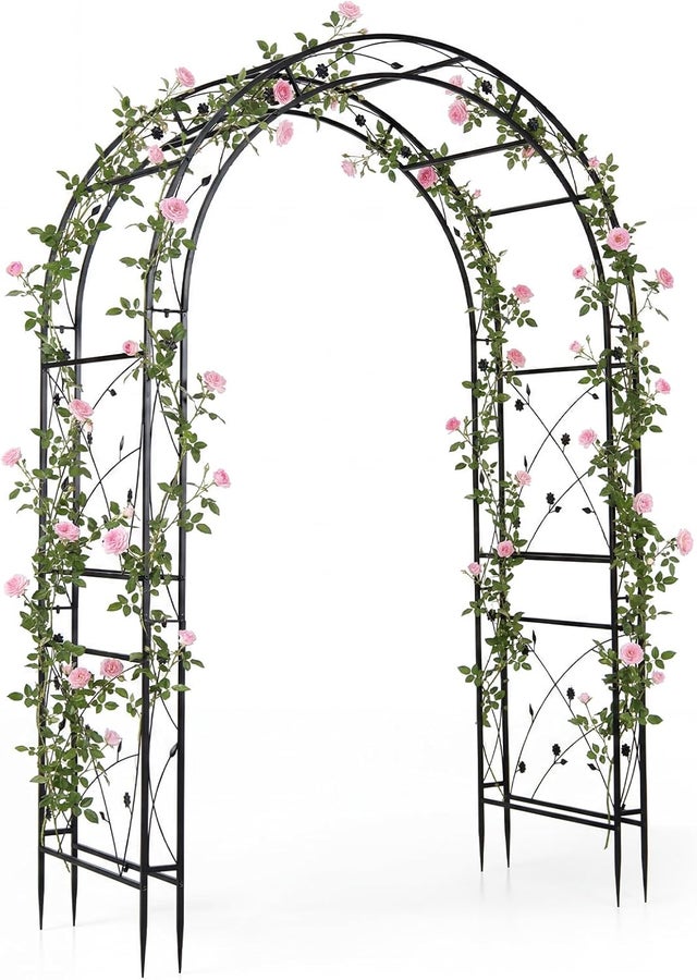 Metalowa łukowa konstrukcja ogrodowa do pnączy | Zewnętrzna krata z zakrzywionym dachem, podpórka do róż, ozdobna podpórka, 138 x 59 x 213 cm