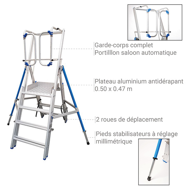 PIRL télescopique de 4 à 6 marche - Hauteur max. de travail 3.50m - PIRL0406 - 3