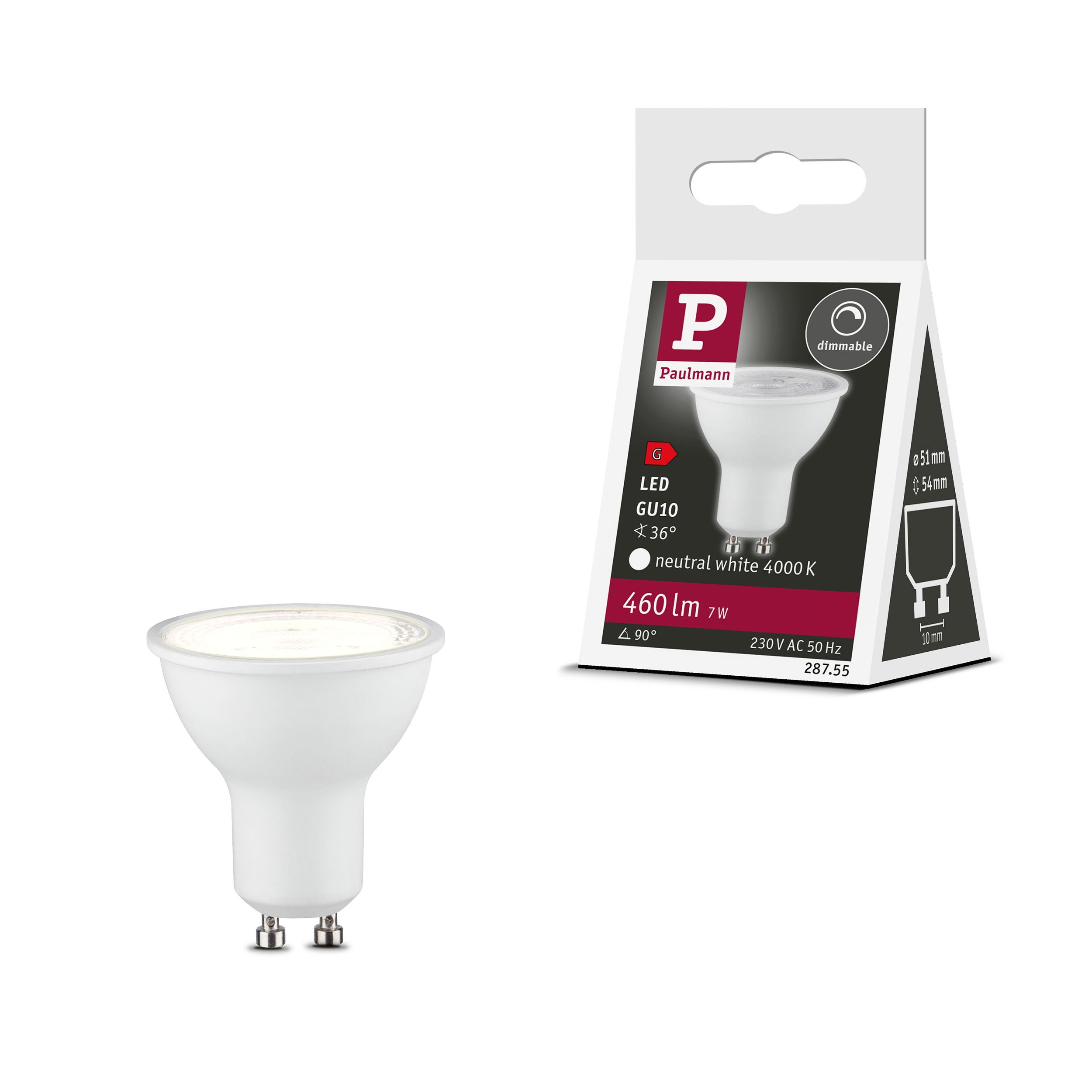 Standard 230 V Réflecteur LED GU10 460lm 7W 4000K gradable Blanc dépoli - 5