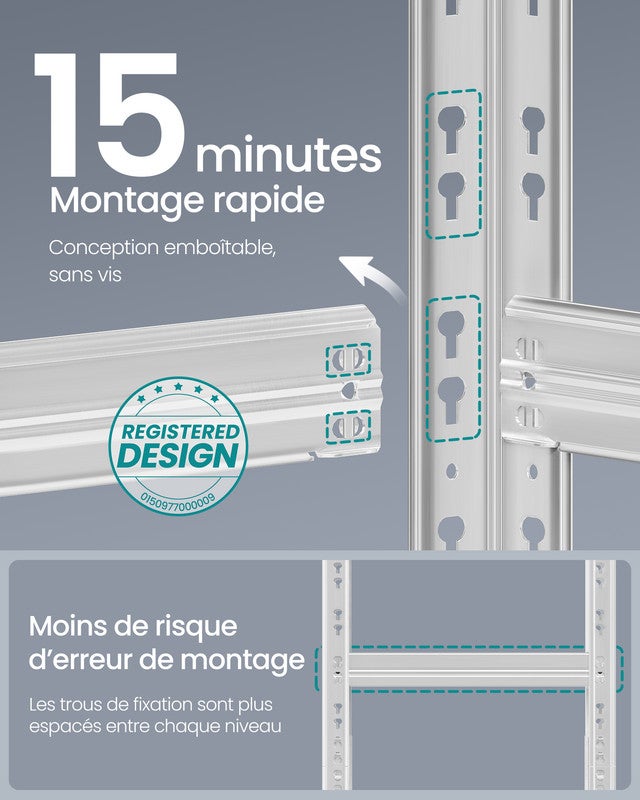 Étagère de Rangement Charge Lourde, Lot de 2, Étagère de Garage 40 x 90 x 180 cm, Capacité de Charge Jusqu’à 875 kg,Tablettes Réglables, Argent - 3