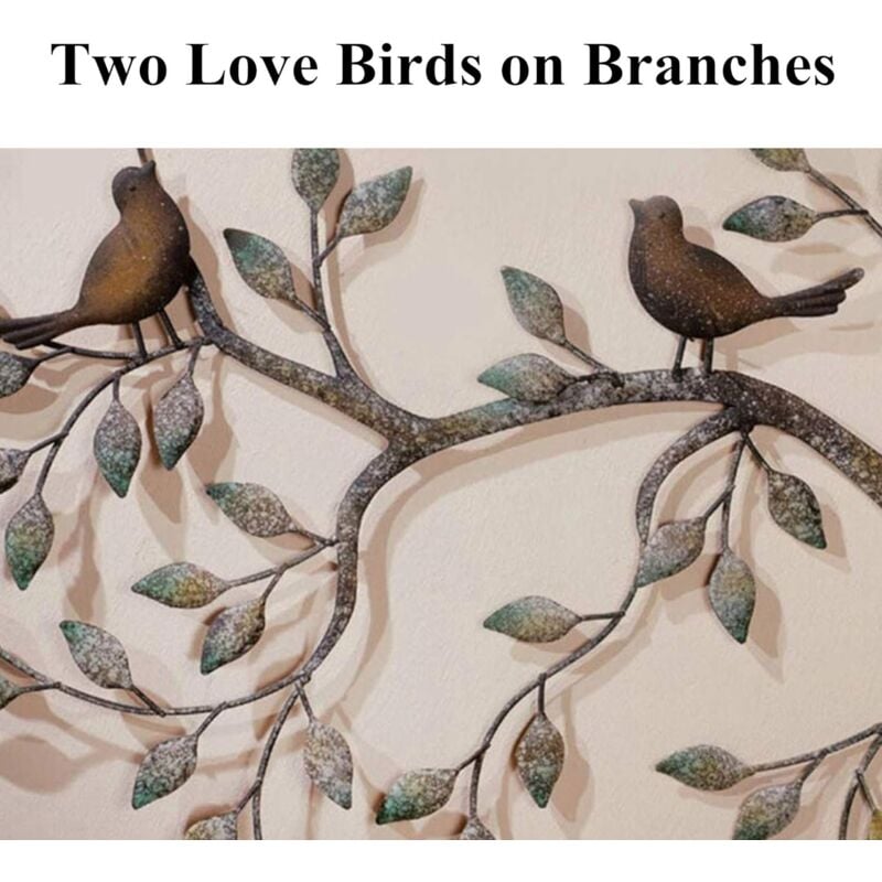 Oiseau Mural Art déco, Une Paire d'oiseaux d'amour sur Les Branches, Sculpture Murale en métal à Suspendre, décoration Murale en Fer forgé rétro - 4